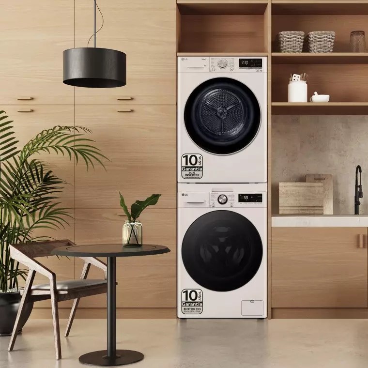 LG Outlet Torre de Lavado, Blanca, Lavadora inteligente 9kg, 1400rpm, 10% más eficiente que A + Secadora 9kg, A+++, TORRE0909PR.OUTLET